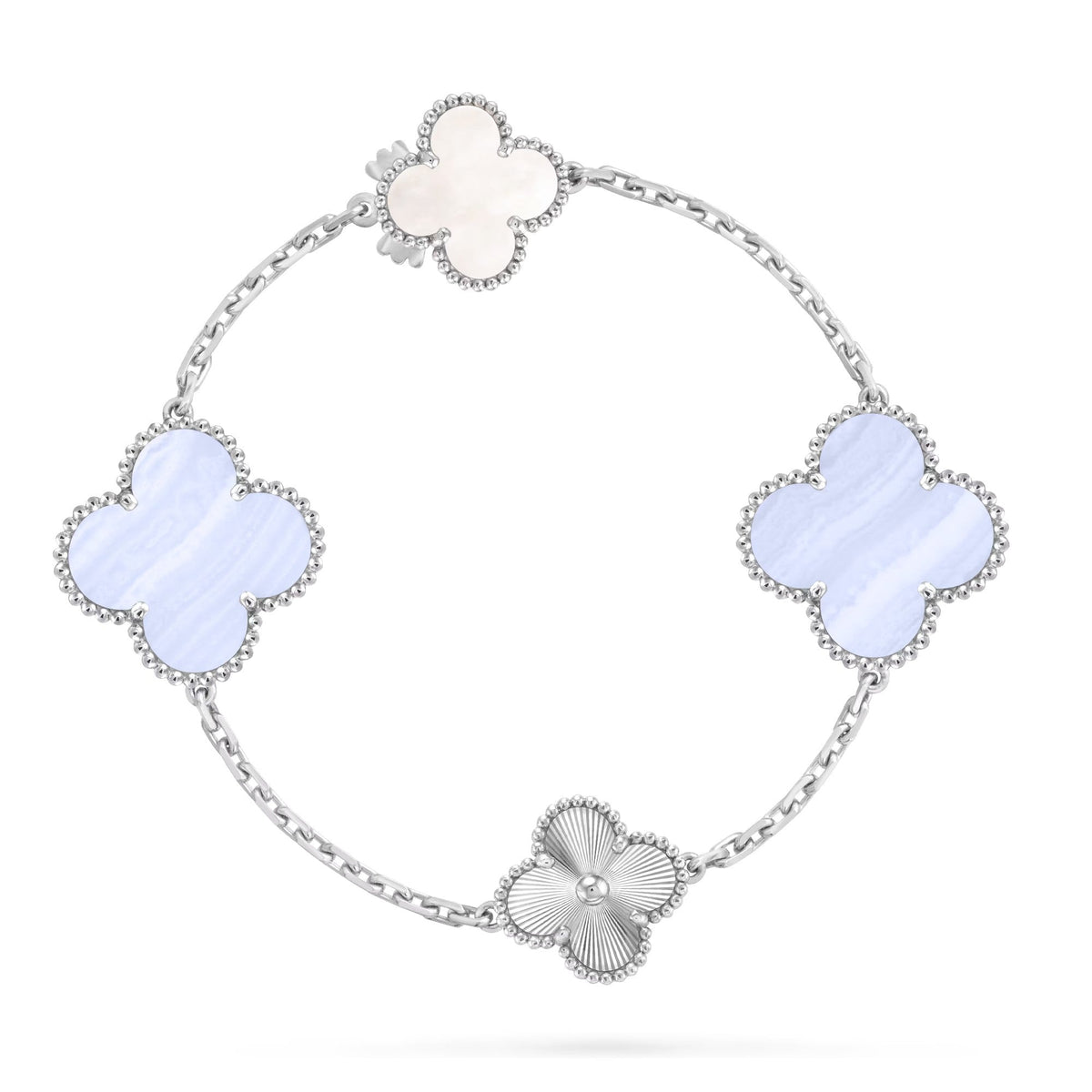 [Elowen Schmuck] ABNEHMBARES KLEEBATT 15(11+4) BLUMEN-SILBERHALSKETTEN-SET