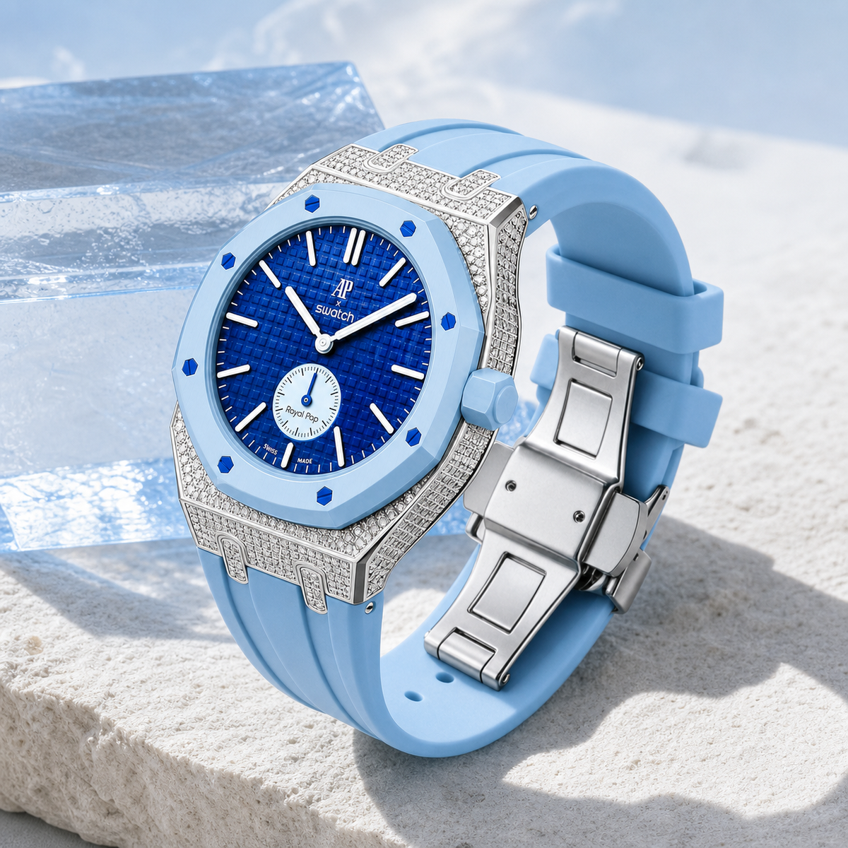 Royal Oak Pop Exklusiv-Stahlgehäuse mit Diamanten (Moissanit) & Silikonarmband