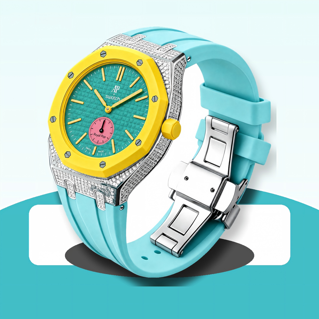 Royal Oak Pop Exklusiv-Stahlgehäuse mit Diamanten (Moissanit) & Silikonarmband