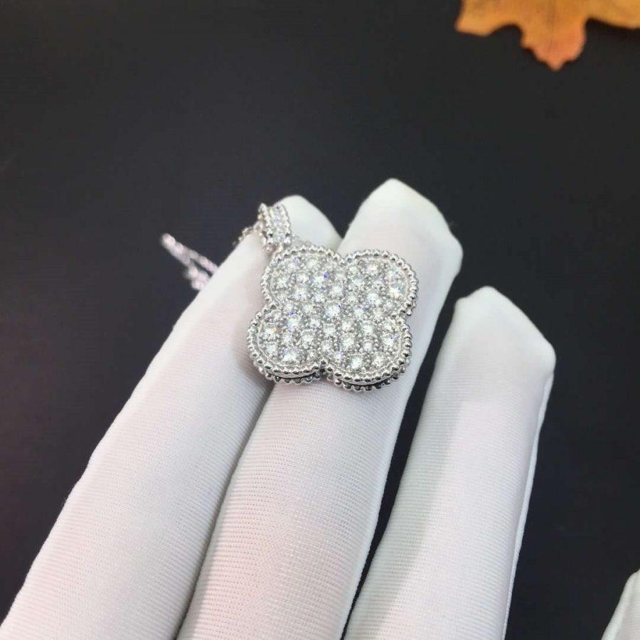 [Elowen jewelsry ]CLOVER 25MM SILVER FULL DIAMOND BIG CLOVER NECKLACE