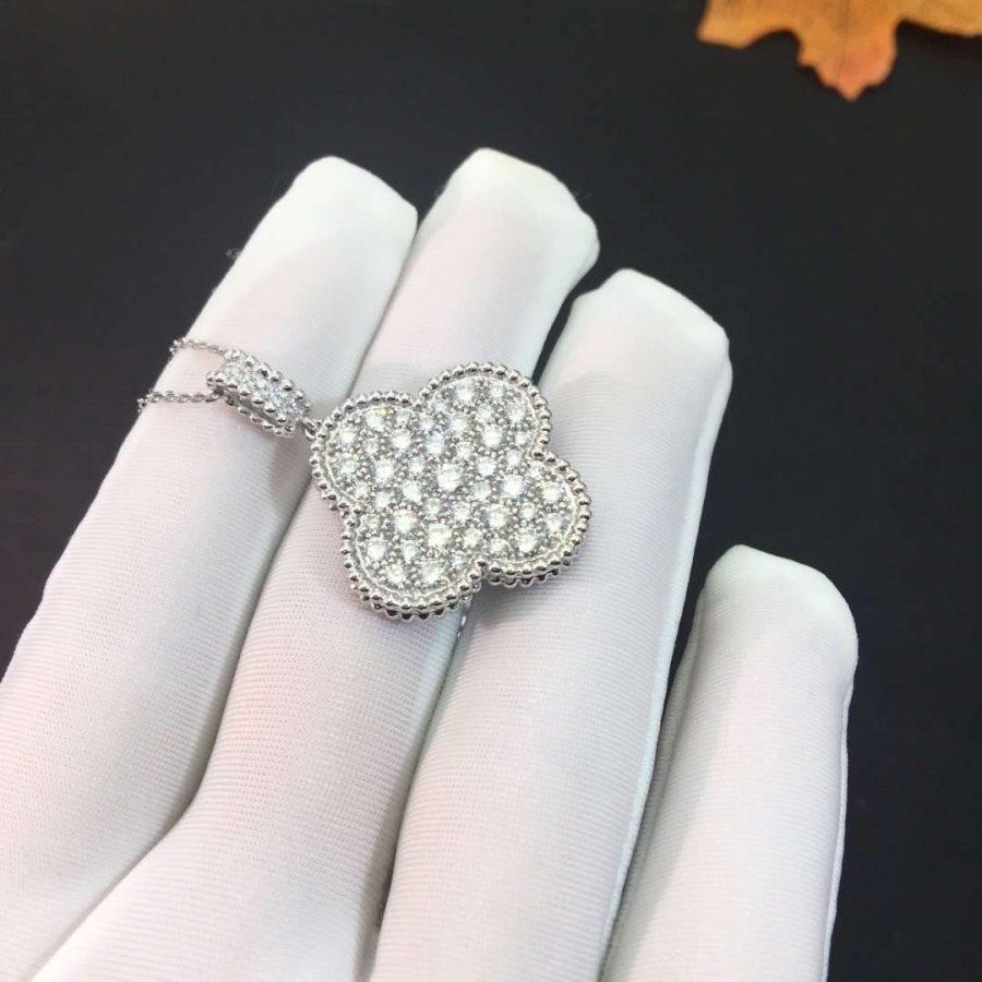 [Elowen jewelsry ]CLOVER 25MM SILVER FULL DIAMOND BIG CLOVER NECKLACE