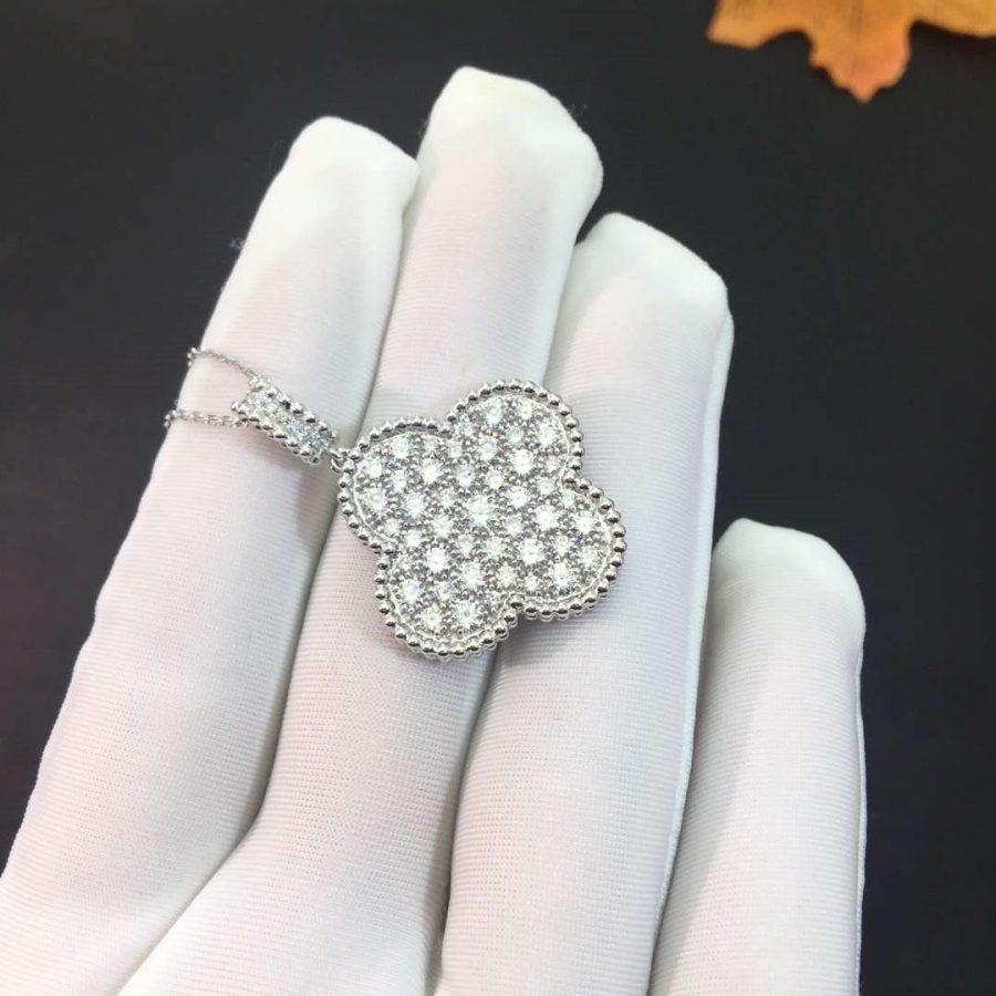 [Elowen jewelsry ]CLOVER 25MM SILVER FULL DIAMOND BIG CLOVER NECKLACE
