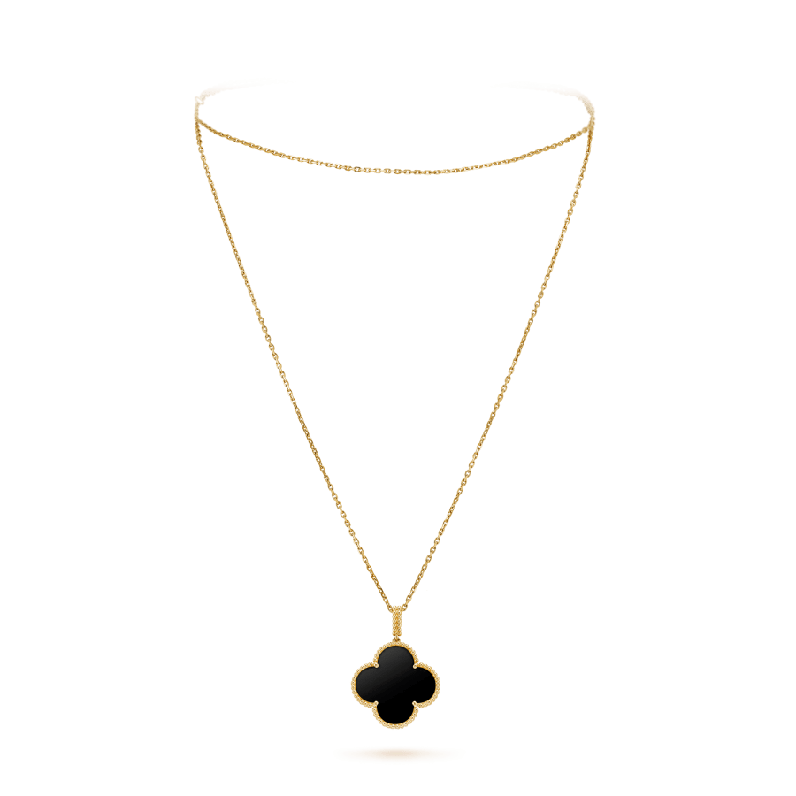 [Elowen jewelsry ]CLOVER 25MM GOLD ONYX BIG CLOVER NECKLACE