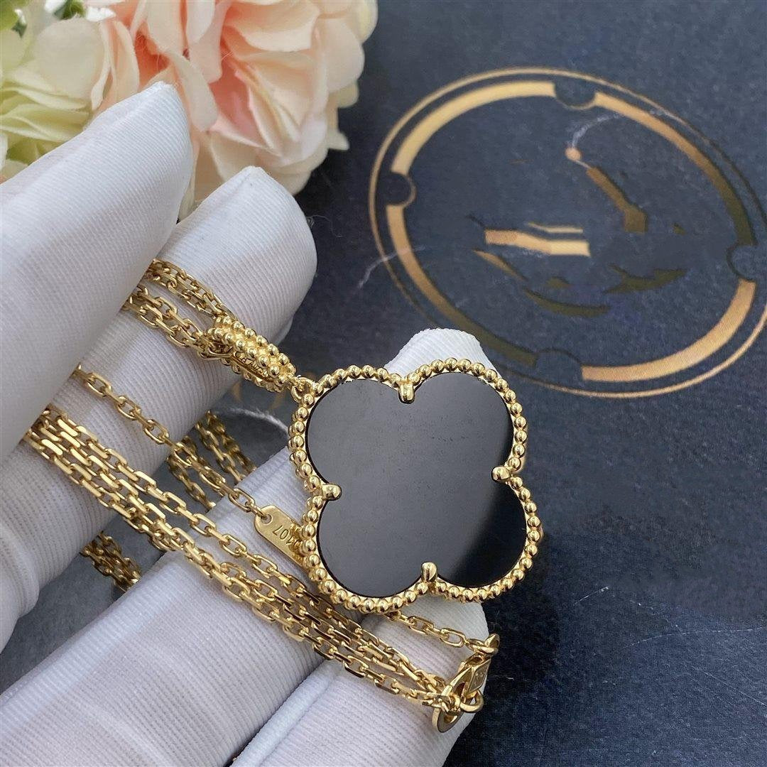 [Elowen jewelsry ]CLOVER 25MM GOLD ONYX BIG CLOVER NECKLACE