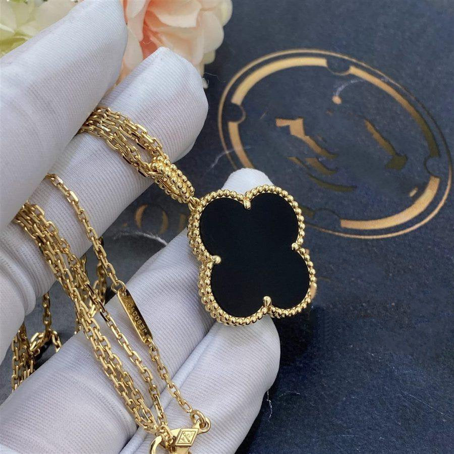 [Elowen jewelsry ]CLOVER 25MM GOLD ONYX BIG CLOVER NECKLACE