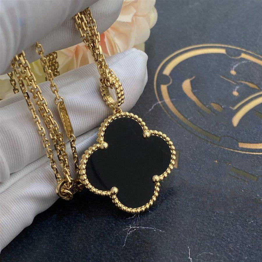 [Elowen jewelsry ]CLOVER 25MM GOLD ONYX BIG CLOVER NECKLACE