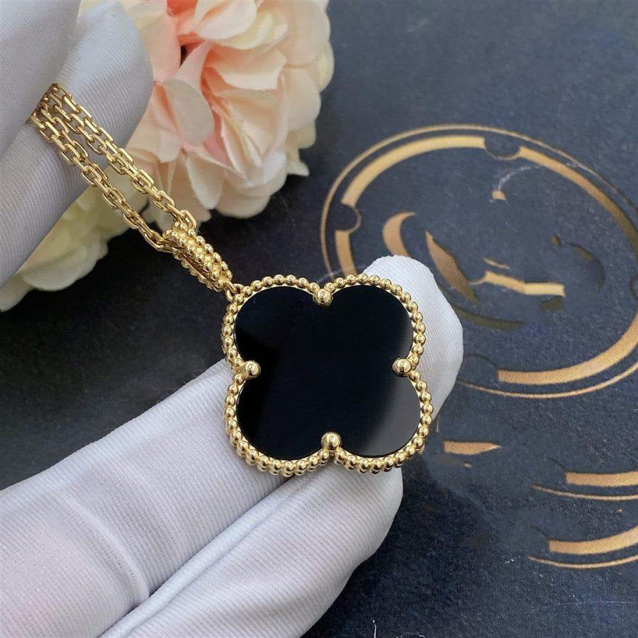 [Elowen jewelsry ]CLOVER 25MM GOLD ONYX BIG CLOVER NECKLACE