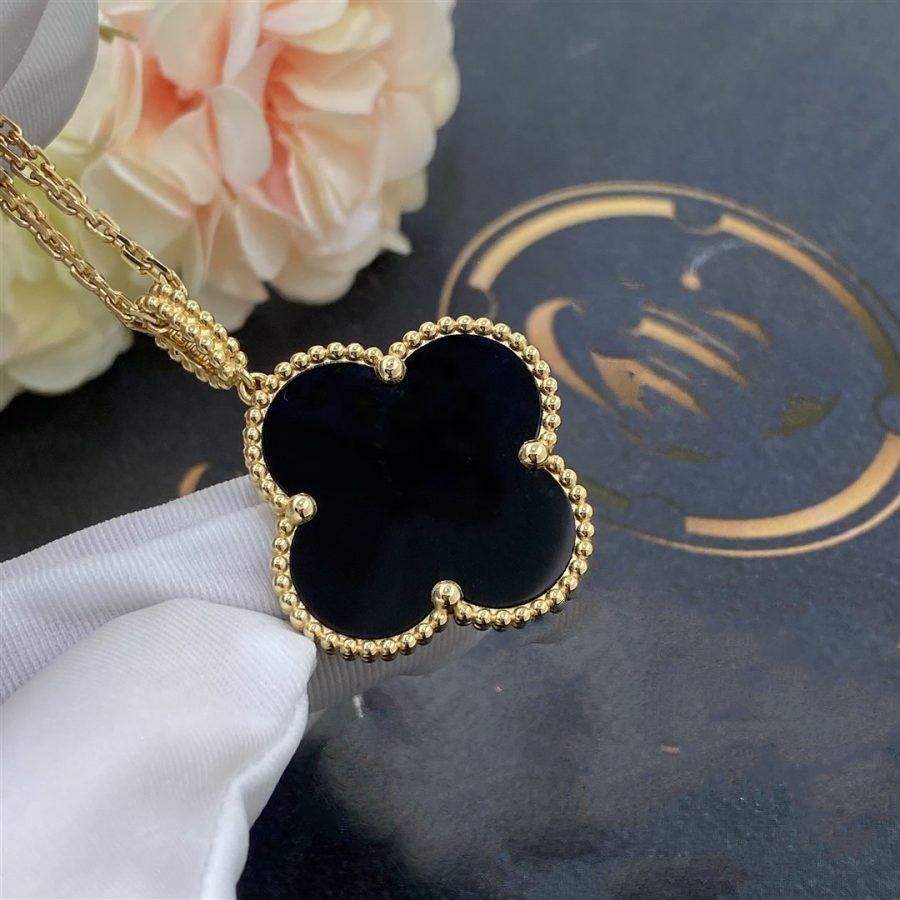 [Elowen jewelsry ]CLOVER 25MM GOLD ONYX BIG CLOVER NECKLACE