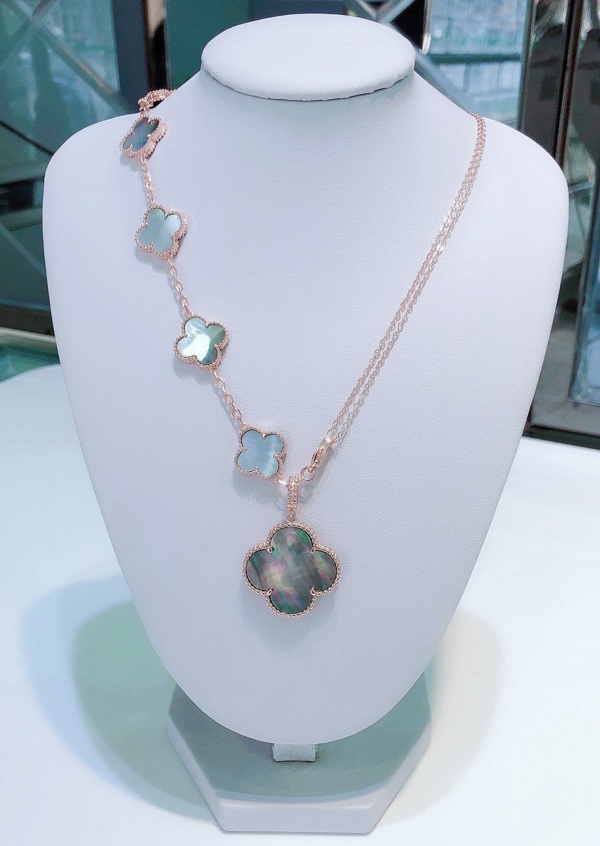 [Elowen jewelsry ]COMBINED BRACELET 5 MOTIFS AND NECKLACE DARK MOP ROSE GOLD