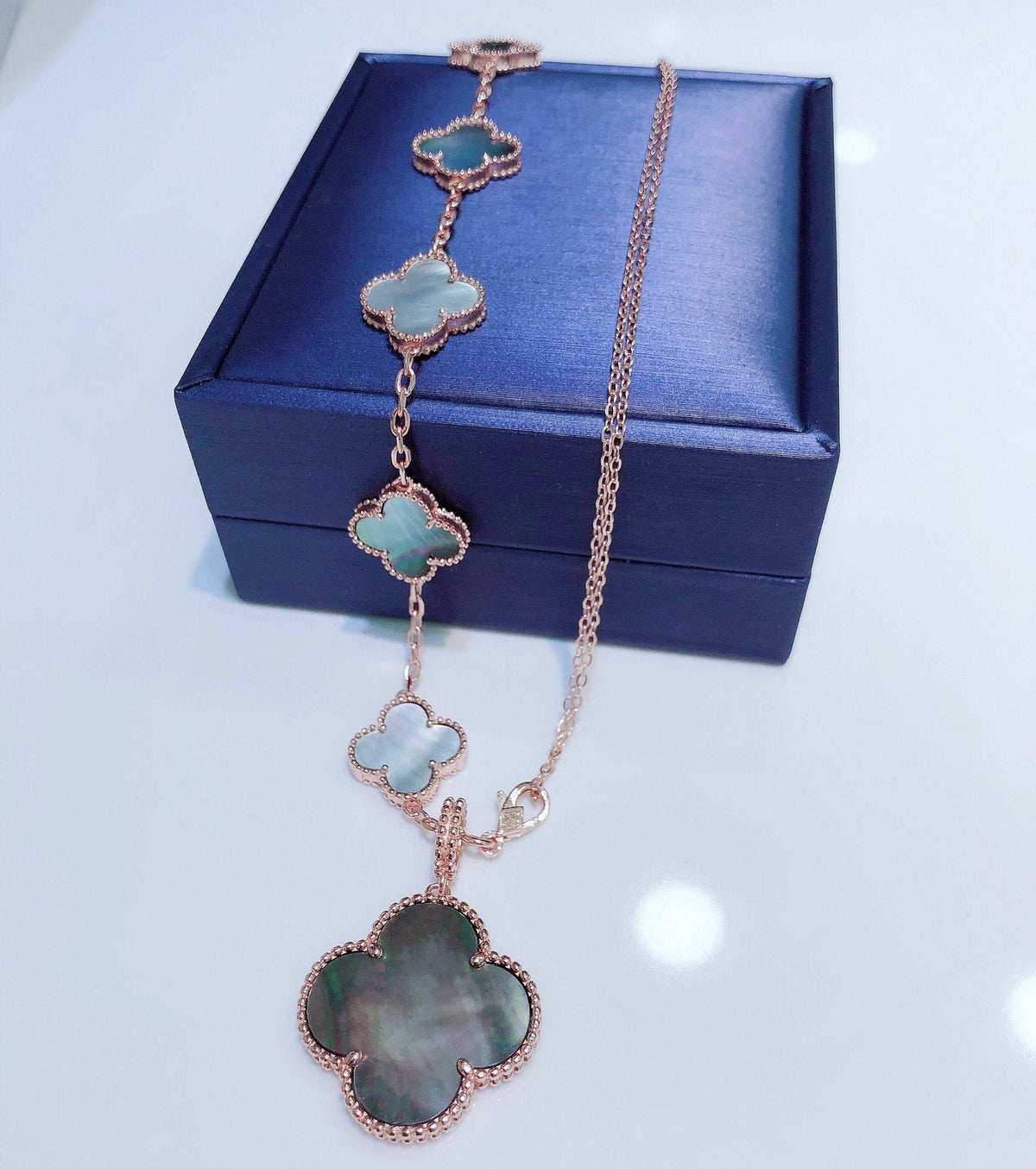 [Elowen jewelsry ]COMBINED BRACELET 5 MOTIFS AND NECKLACE DARK MOP ROSE GOLD