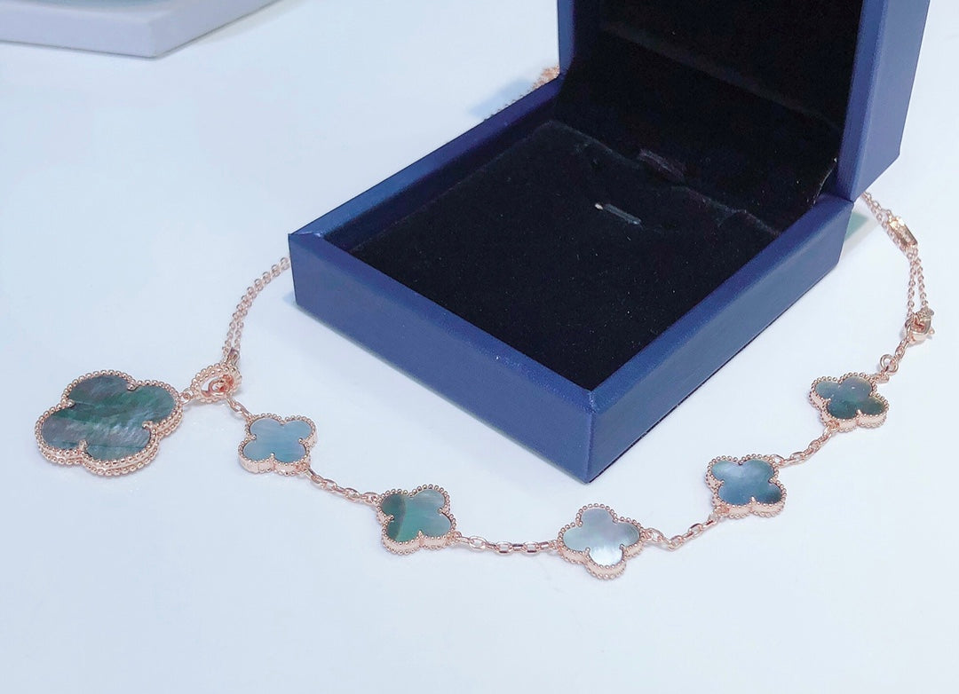 [Elowen jewelsry ]COMBINED BRACELET 5 MOTIFS AND NECKLACE DARK MOP ROSE GOLD