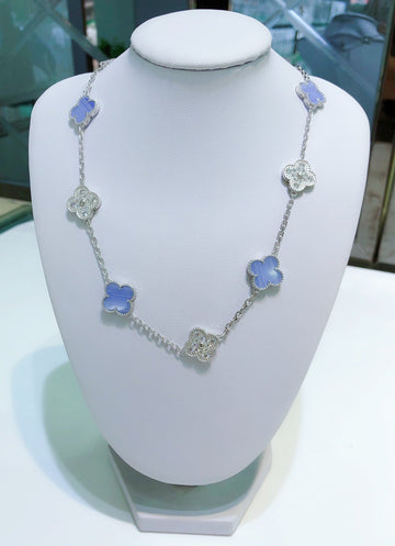 [Elowen jewelsry ]クローバー 10モチーフ カルセドニー ダイヤモンド シルバーネックレス
