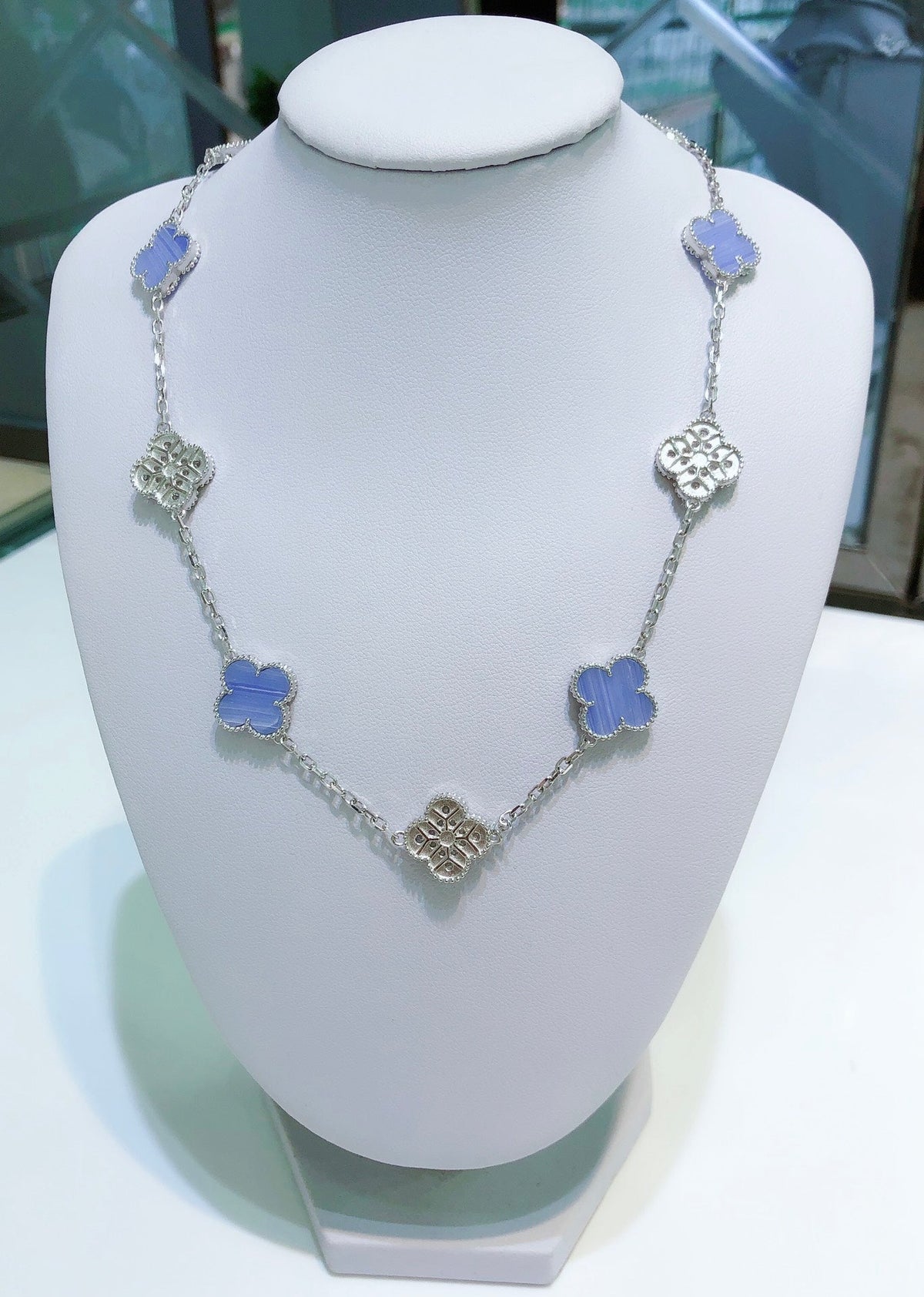 [Elowen jewelsry ]クローバー 10モチーフ カルセドニー ダイヤモンド シルバーネックレス