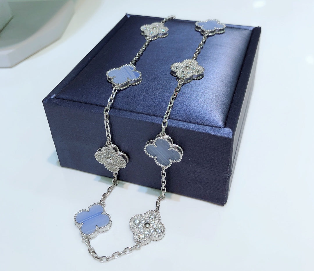 [Elowen jewelsry ]クローバー 10モチーフ カルセドニー ダイヤモンド シルバーネックレス