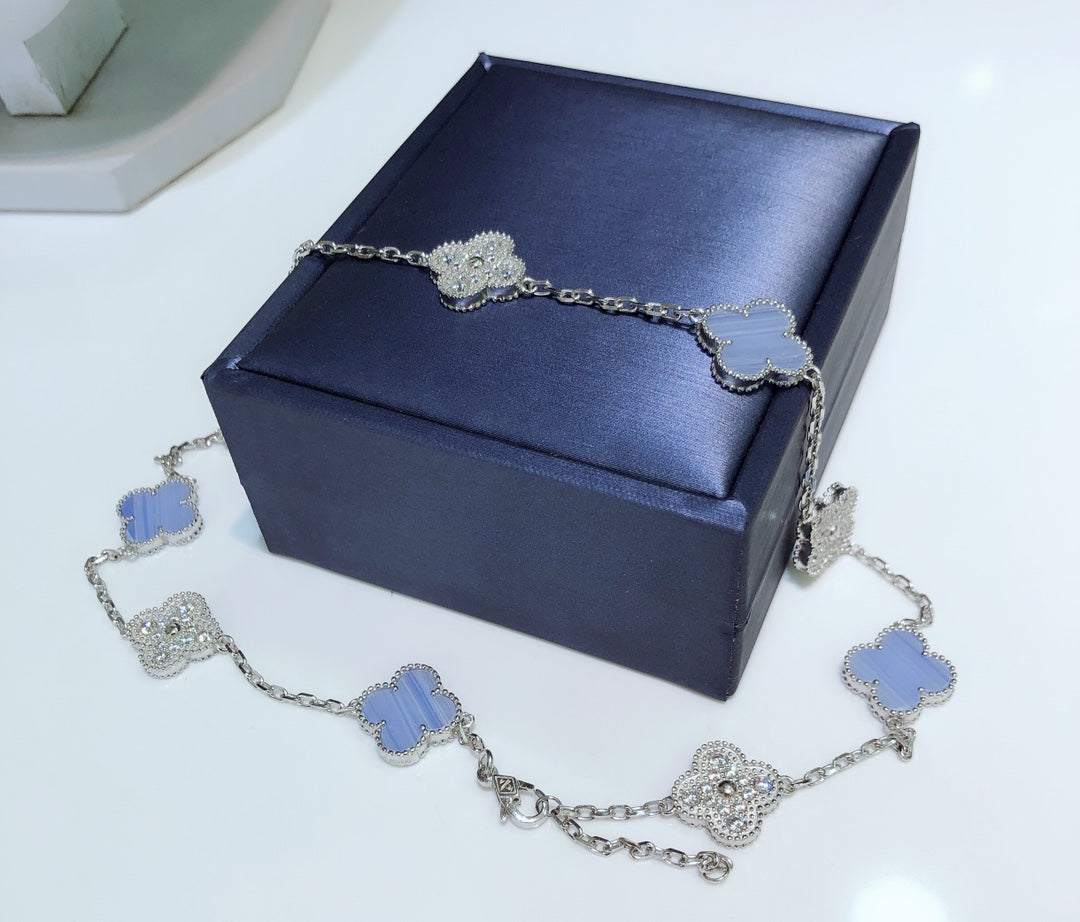 [Elowen jewelsry ]クローバー 10モチーフ カルセドニー ダイヤモンド シルバーネックレス