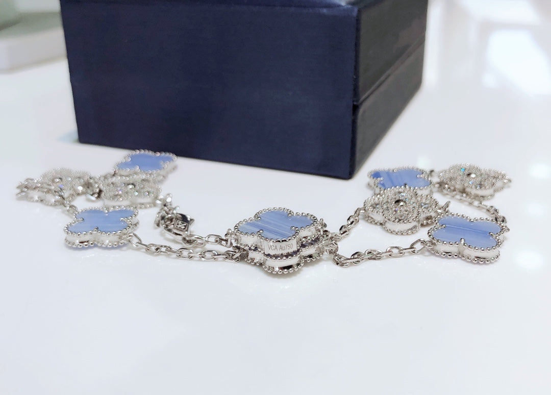 [Elowen jewelsry ]クローバー 10モチーフ カルセドニー ダイヤモンド シルバーネックレス