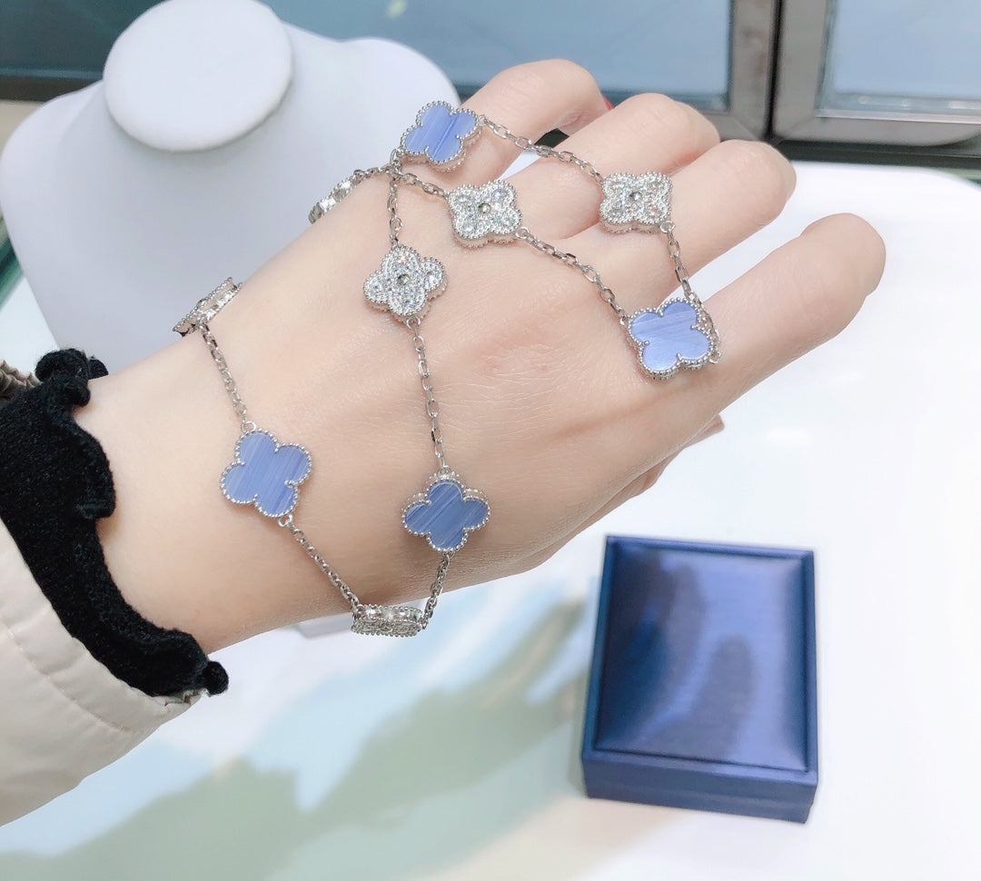 [Elowen jewelsry ]クローバー 10モチーフ カルセドニー ダイヤモンド シルバーネックレス