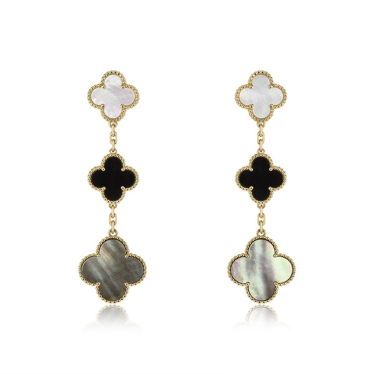 [Elowen jewelry] クローバーピアス ゴールド オニキス マザーオブパール 3モチーフ
