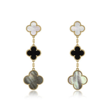 [Elowen jewelry] クローバーピアス ゴールド オニキス マザーオブパール 3モチーフ