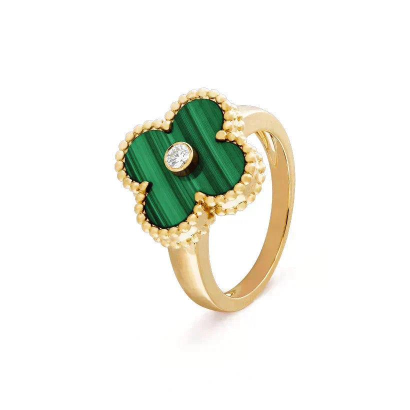 [Elowen Schmuck] KLEEBLATT MALACHIT RING GOLD DIAMANT
